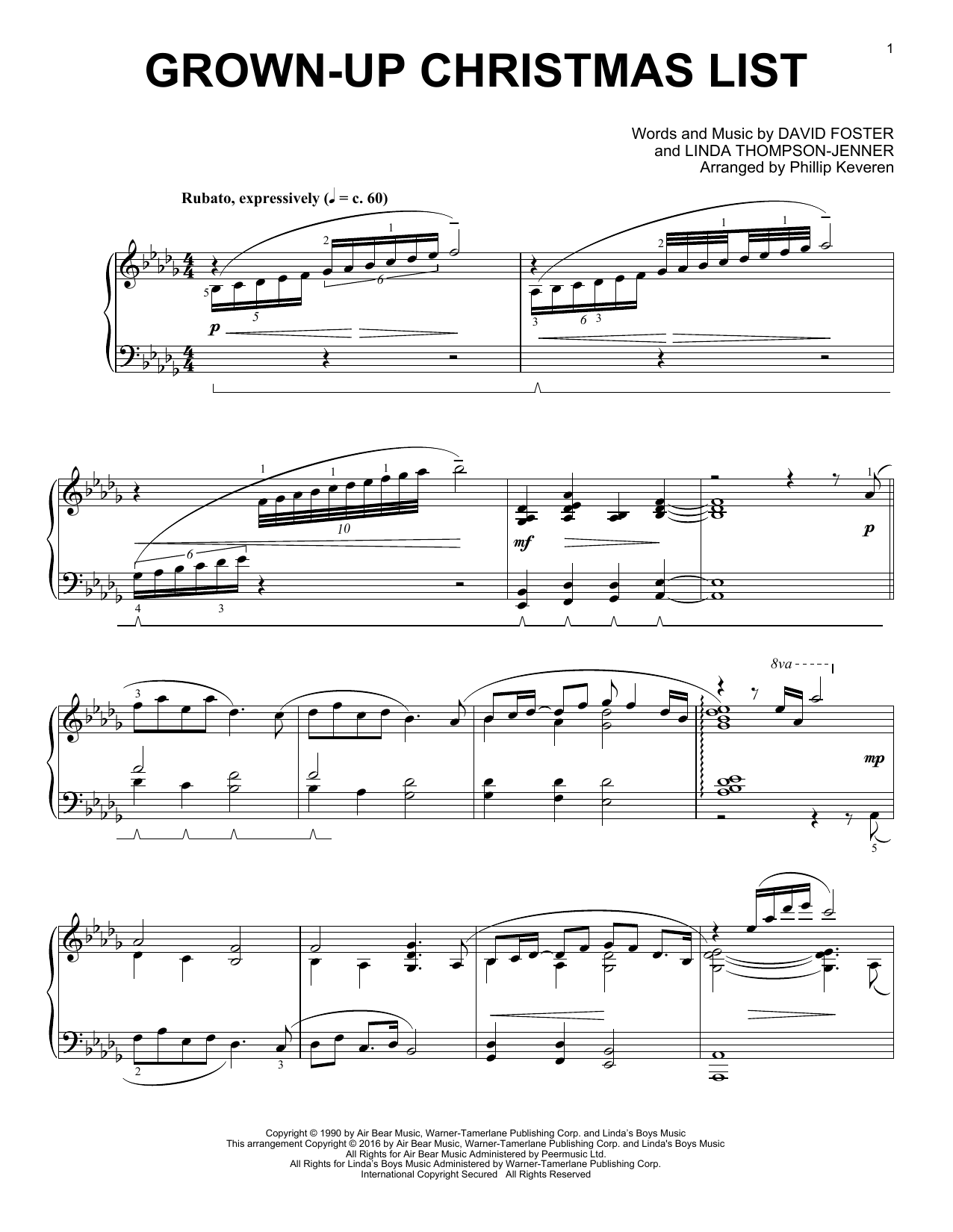 Phillip Keveren Grown-Up Christmas List sheet music, chords, lyrics - Printable PDF for Piano
