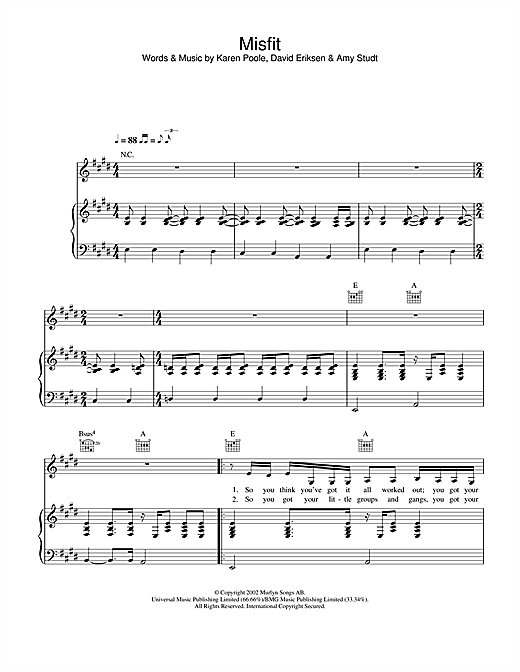 Learn to play Amy Studt Misfit sheet music for Piano, Vocal & Guitar in minutes. Amy Studt Misfit sheet music notes and chords