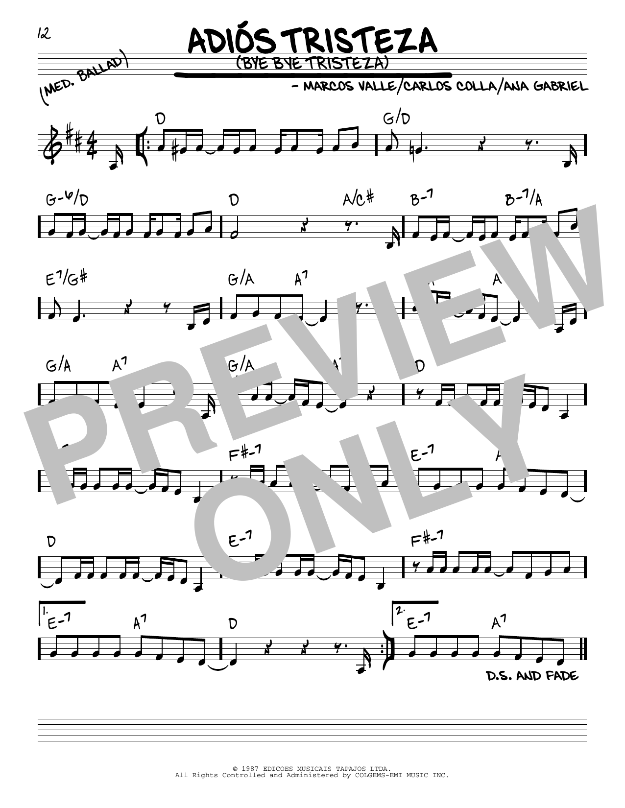 Learn to play Ana Gabriel Adios Tristeza (Bye Bye Tristeza) sheet music for Real Book – Melody & Chords in minutes. Ana Gabriel Adios Tristeza (Bye Bye Tristeza) sheet music preview music notes and score for Real Book – Melody & Chords including 1 page(s)