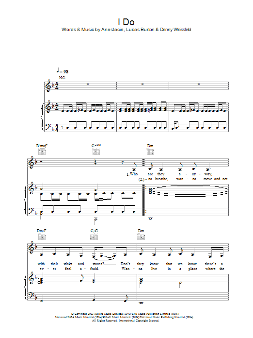 Learn to play Anastacia I Do sheet music for Piano, Vocal & Guitar in minutes. Anastacia I Do sheet music preview music notes and score for Piano, Vocal & Guitar including 6 page(s)