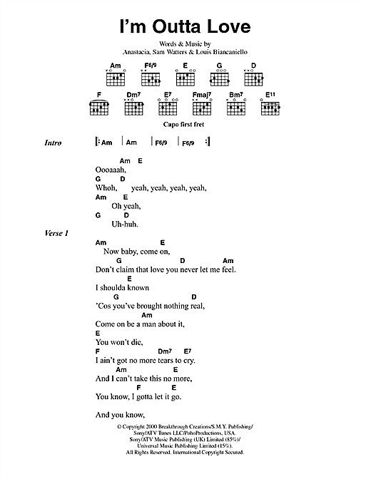 Learn to play Anastacia I'm Outta Love sheet music for Recorder in minutes. Anastacia I'm Outta Love sheet music notes and chords
