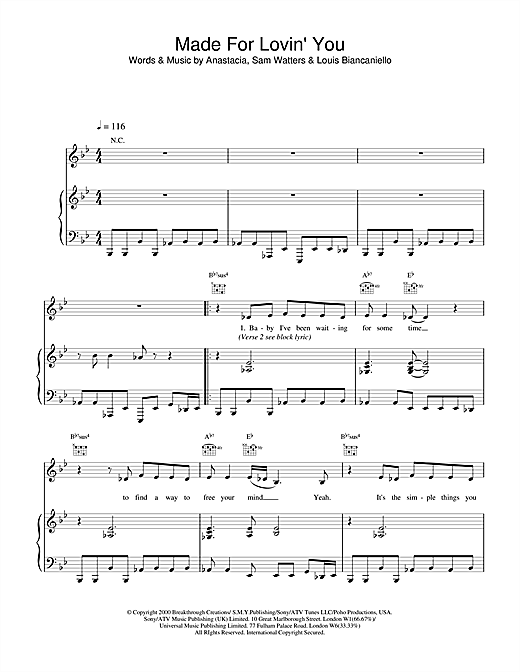 Learn to play Anastacia Made For Loving You sheet music for Piano, Vocal & Guitar in minutes. Anastacia Made For Loving You sheet music notes and chords