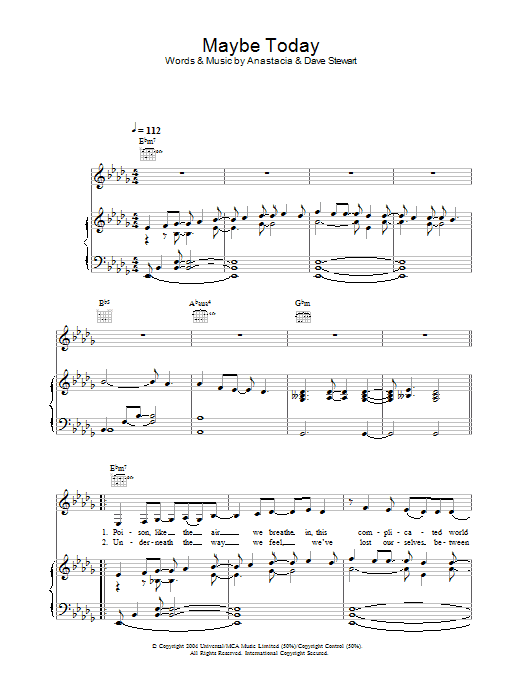 Learn to play Anastacia Maybe Today sheet music for Piano, Vocal & Guitar in minutes. Anastacia Maybe Today sheet music preview music notes and score for Piano, Vocal & Guitar including 8 page(s)