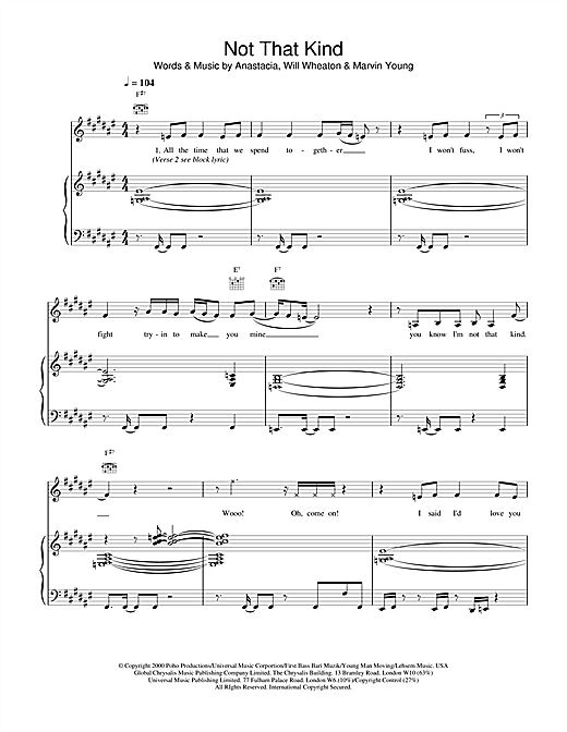 Learn to play Anastacia Not That Kind sheet music for Piano, Vocal & Guitar in minutes. Anastacia Not That Kind sheet music notes and chords