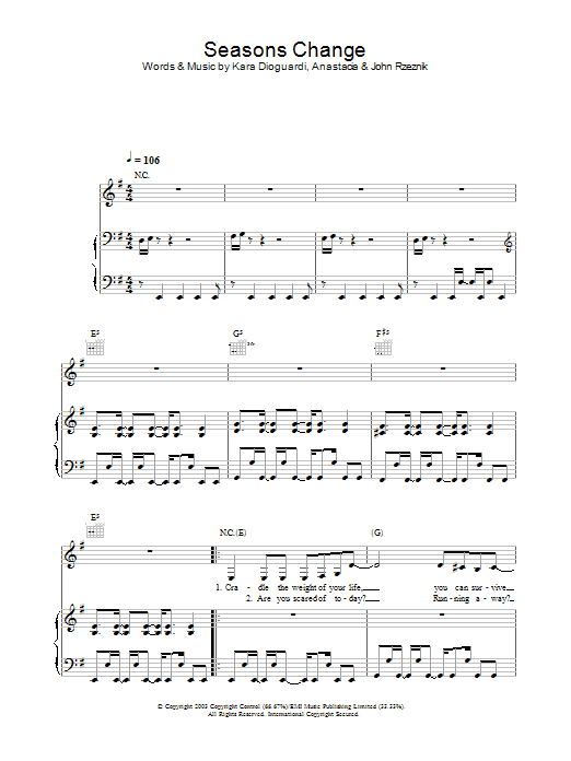 Learn to play Anastacia Seasons Change sheet music for Piano, Vocal & Guitar in minutes. Anastacia Seasons Change sheet music preview music notes and score for Piano, Vocal & Guitar including 7 page(s)