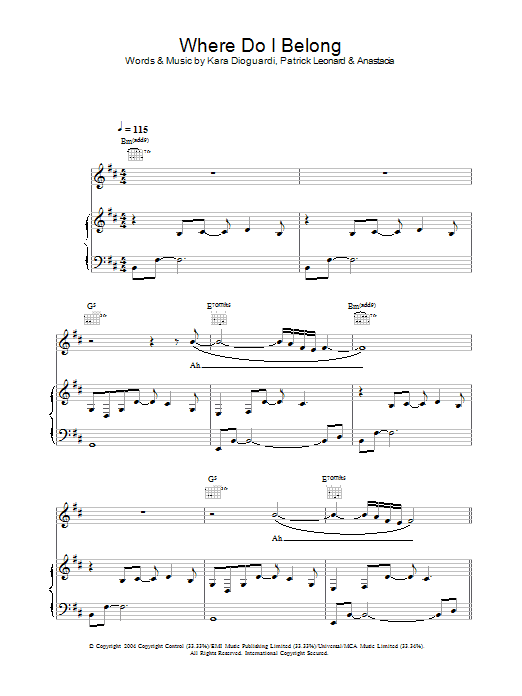 Learn to play Anastacia Where Do I Belong sheet music for Piano, Vocal & Guitar in minutes. Anastacia Where Do I Belong sheet music preview music notes and score for Piano, Vocal & Guitar including 6 page(s)