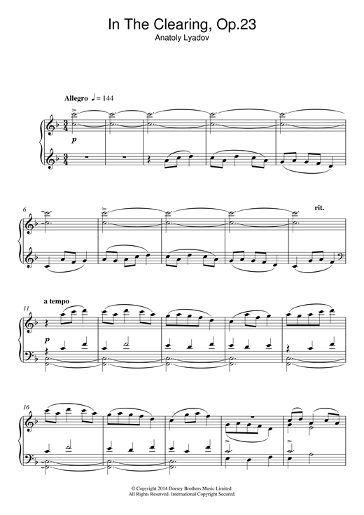 Learn to play Anatoly Lyadov In The Clearing Op. 23 sheet music for Piano in minutes. Anatoly Lyadov In The Clearing Op. 23 sheet music notes and chords