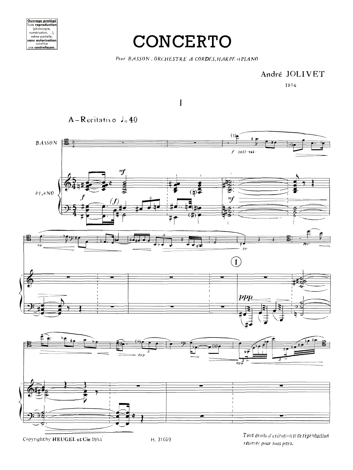André Jolivet Concerto for Bassoon, transcription for Bass Clarinet sheet music, chords, lyrics - Printable PDF for Bass Clarinet Solo