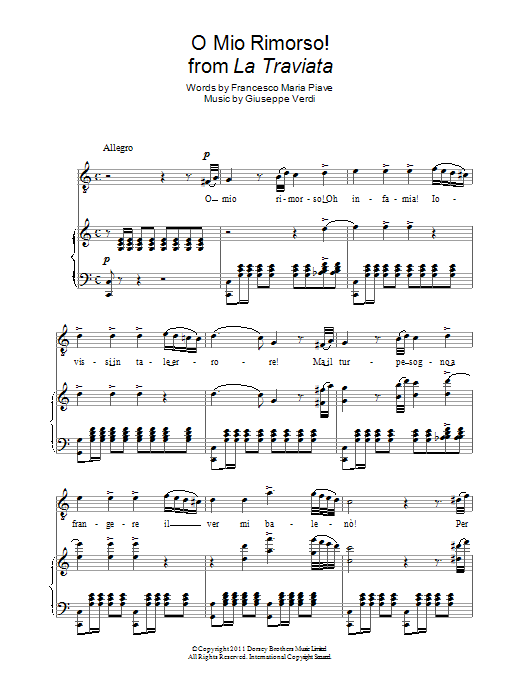 Andrea Bocelli O Mio Rimorso! (from La Traviata) sheet music, chords, lyrics - Printable PDF for Piano & Vocal