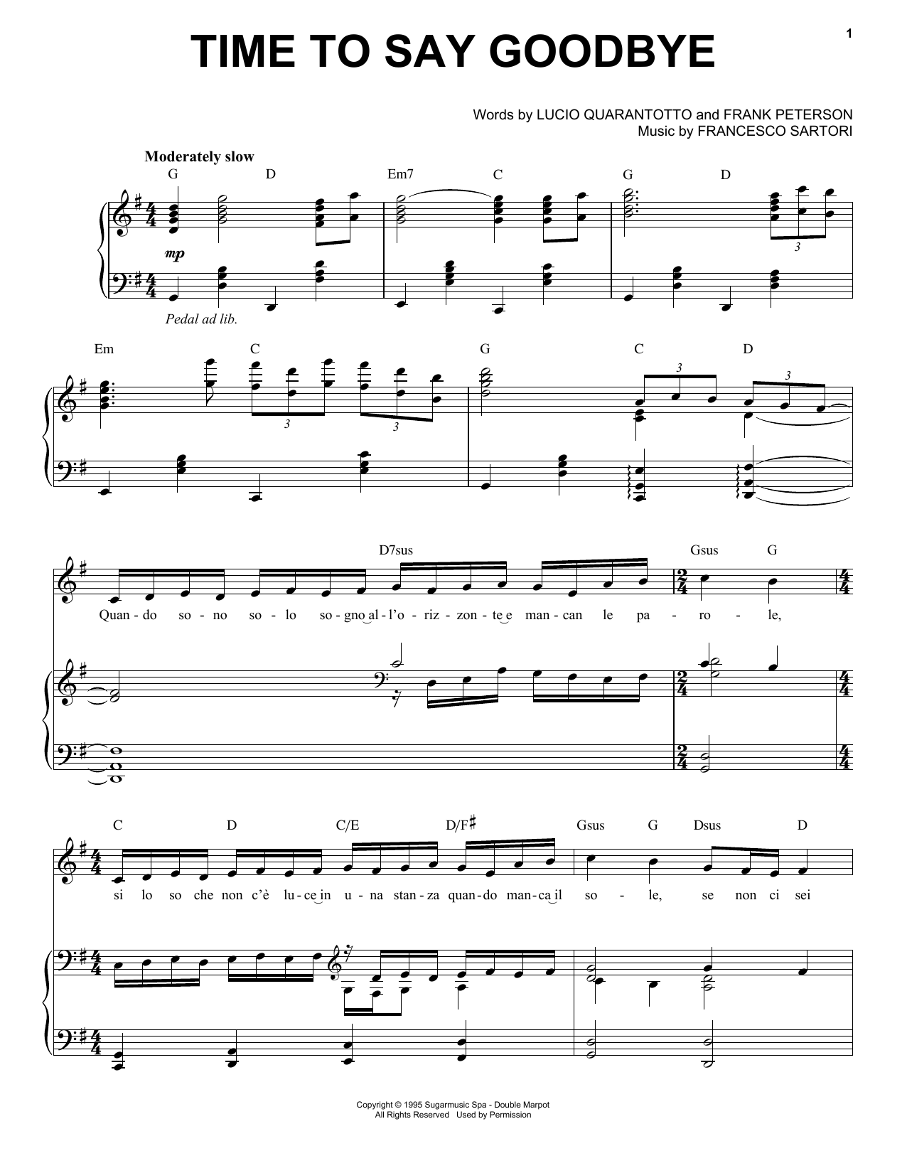 Andrea Bocelli "Time To Say Goodbye" Sheet Music & Chords.