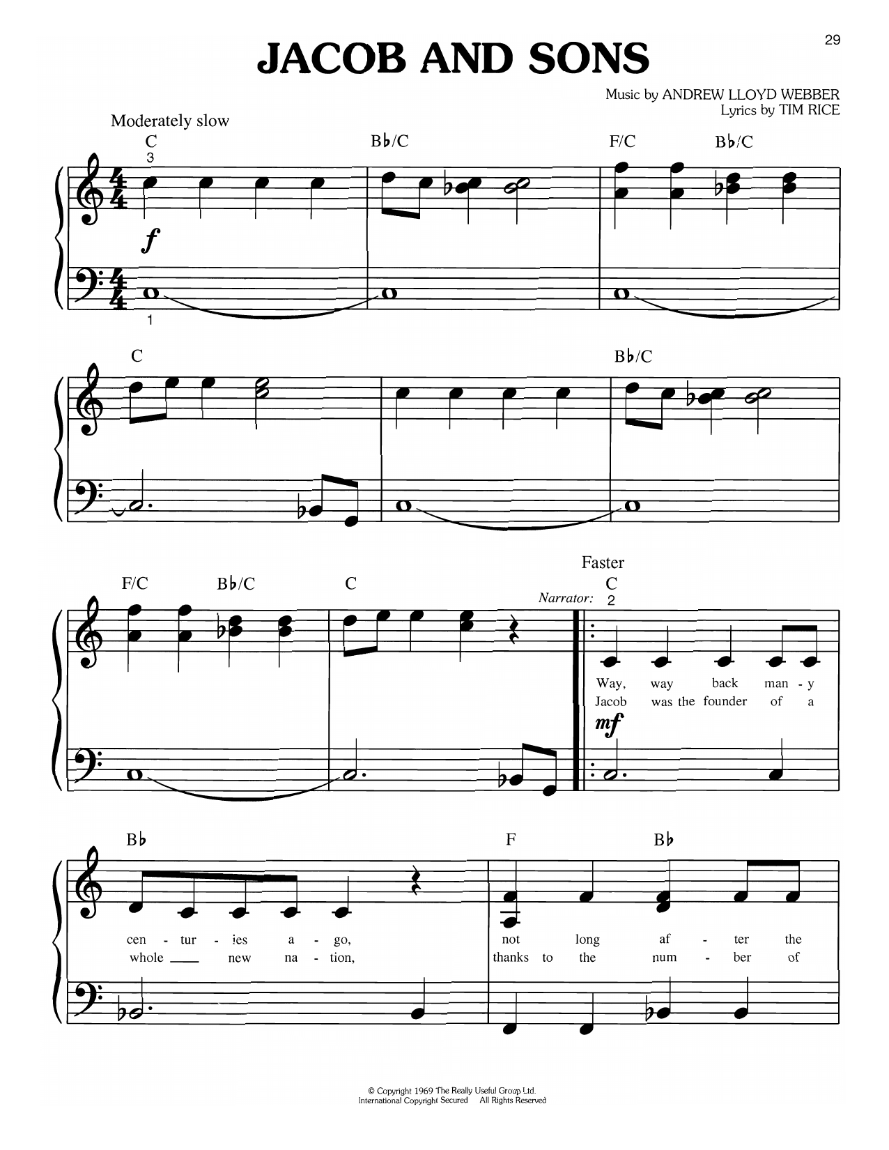 Andrew Lloyd Webber Jacob And Sons (from Joseph and the Amazing Technicolor Dreamcoat) sheet music, chords, lyrics - Printable PDF for Big Note Piano