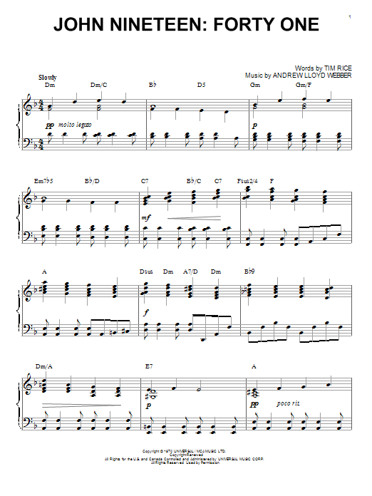 Andrew Lloyd Webber Forty One sheet music, chords, lyrics - Printable PDF for Piano