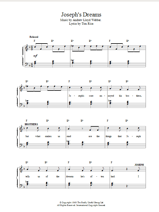 Andrew Lloyd Webber Joseph's Dreams (from Joseph And The Amazing Technicolor Dreamcoat) sheet music, chords, lyrics - Printable PDF for Piano, Vocal & Guitar (Right-Hand Melody)