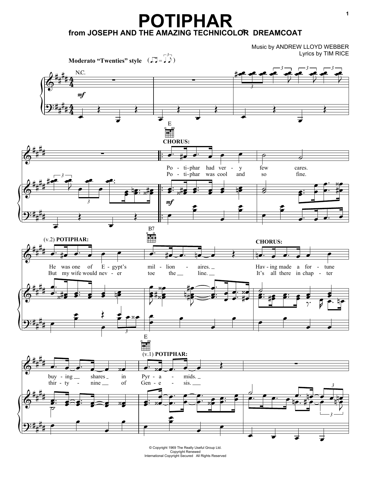 Andrew Lloyd Webber Potiphar sheet music, chords, lyrics - Printable PDF for Piano, Vocal & Guitar (Right-Hand Melody)