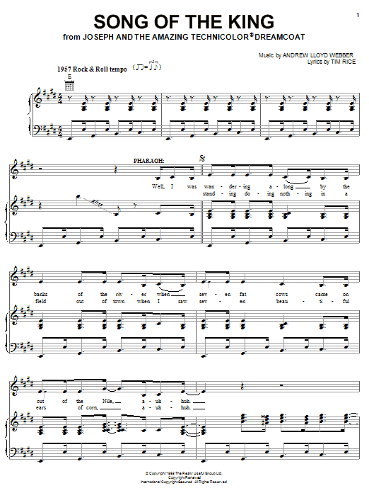 Andrew Lloyd Webber Song Of The King sheet music, chords, lyrics - Printable PDF for Piano, Vocal & Guitar (Right-Hand Melody)