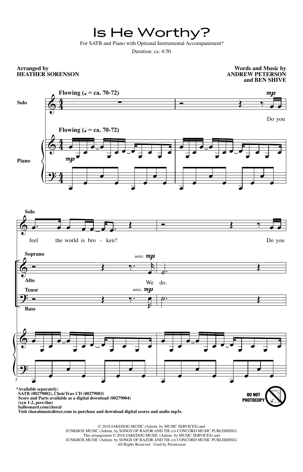 Andrew Peterson and Ben Shive Is He Worthy? (arr. Heather Sorenson) sheet music, chords, lyrics - Printable PDF for SATB Choir