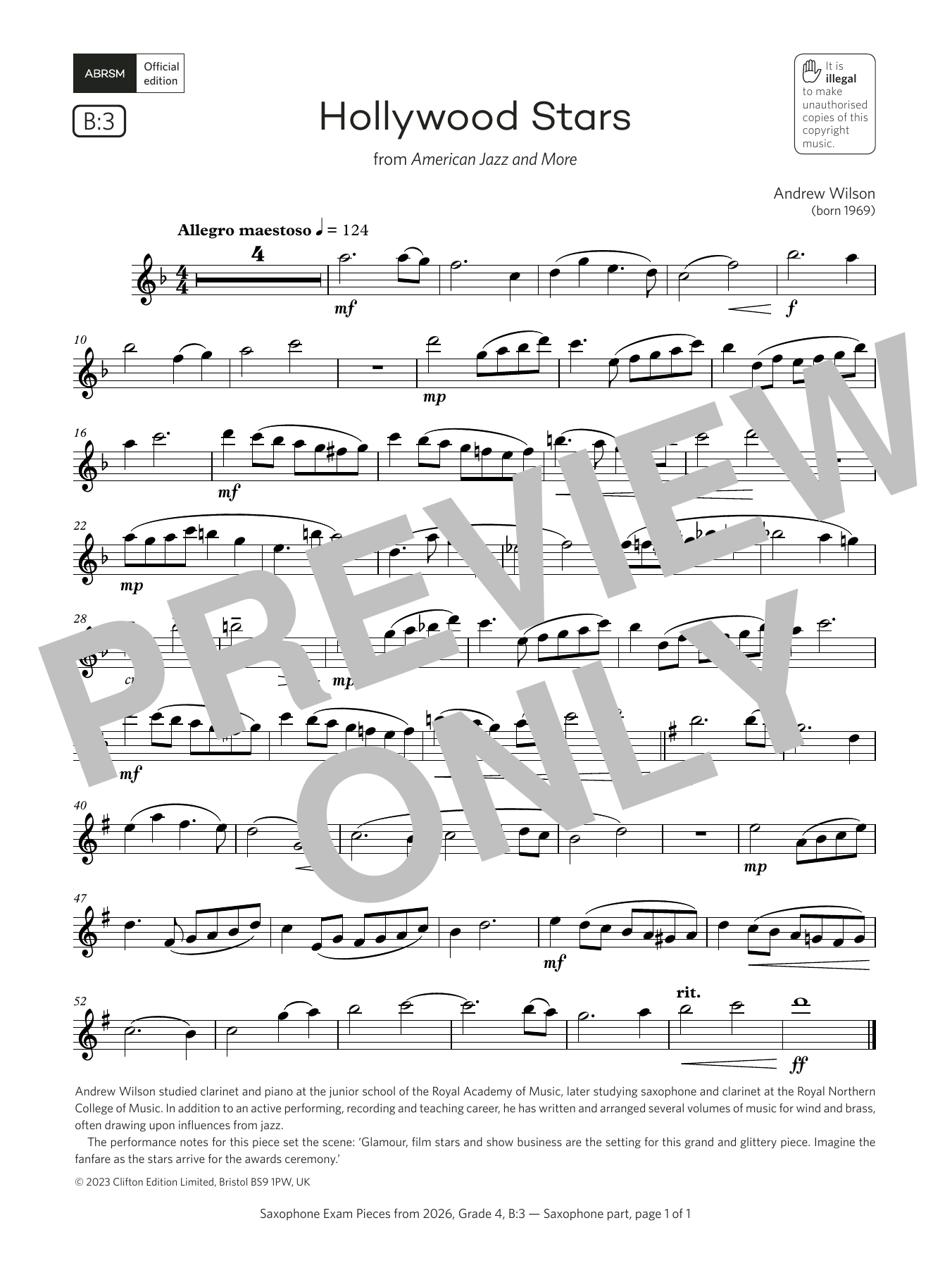 Andrew Wilson Hollywood Stars (Grade 4, list B3, from the ABRSM Saxophone Syllabus from 2026) sheet music, chords, lyrics - Printable PDF for Alto Sax Solo