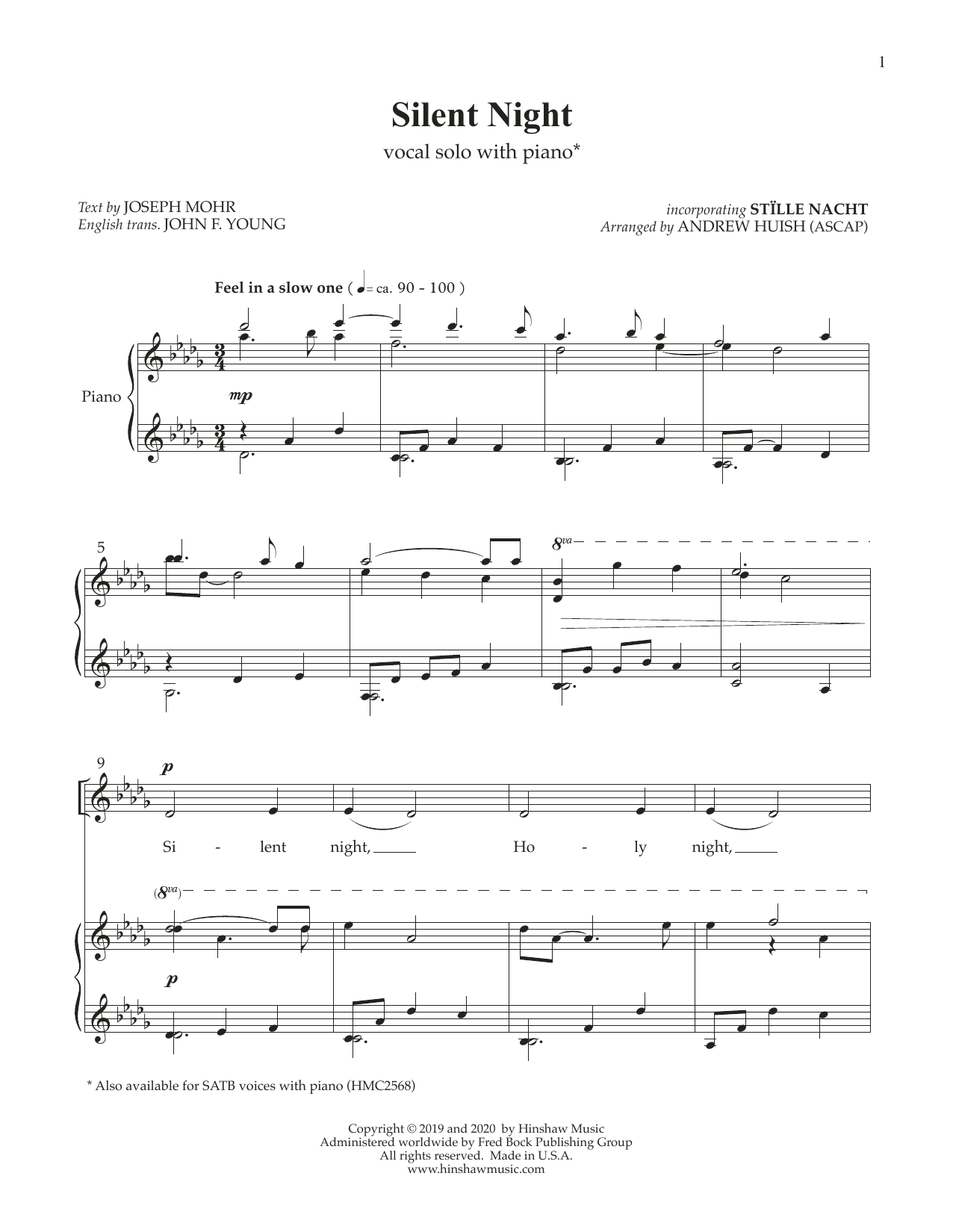 Learn to play Andrew Huish Silent Night sheet music for Piano & Vocal in minutes. Andrew Huish Silent Night sheet music preview music notes and score for Piano & Vocal including 10 page(s)