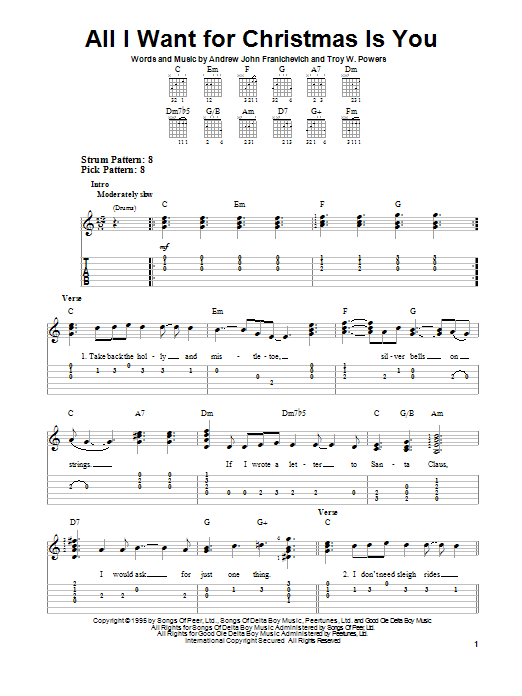 Learn to play Andrew John Franichevich All I Want For Christmas Is You sheet music for Easy Guitar Tab in minutes. Andrew John Franichevich All I Want For Christmas Is You sheet music preview music notes and score for Easy Guitar Tab including 3 page(s)