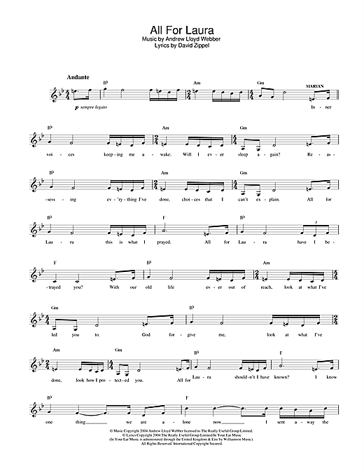 Andrew Lloyd Webber All For Laura (from The Woman In White) sheet music preview music notes and score for Melody Line, Lyrics & Chords including 3 page(s)