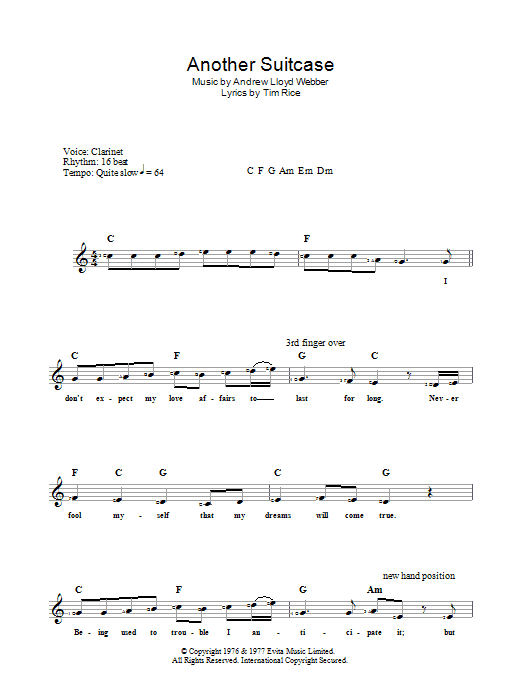 Andrew Lloyd ber "Another Suitcase In Another Hall" Sheet Music