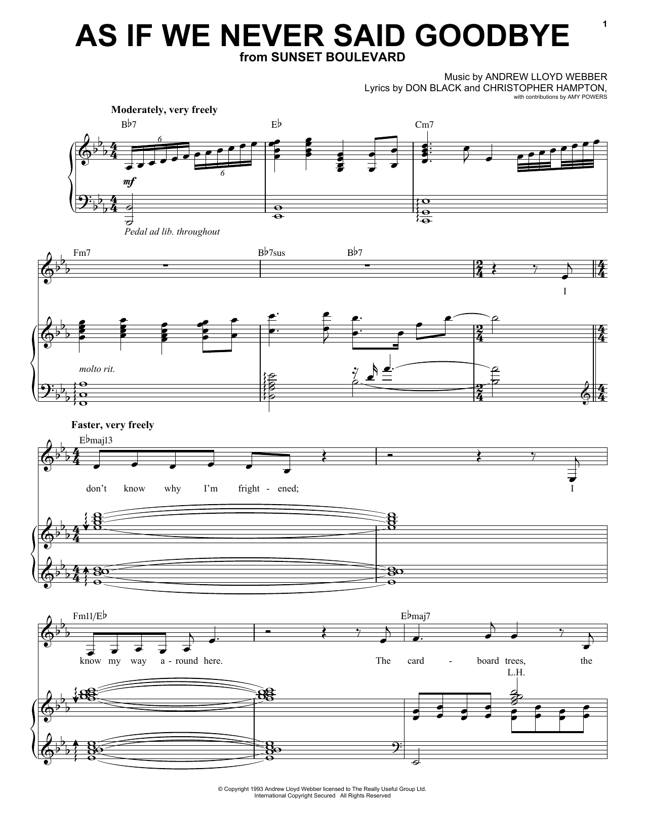 Learn to play Andrew Lloyd Webber As If We Never Said Goodbye (from Sunset Boulevard) sheet music for Piano (Big Notes) in minutes. Andrew Lloyd Webber As If We Never Said Goodbye (from Sunset Boulevard) sheet music preview music notes and score for Piano (Big Notes) including 4 page(s)