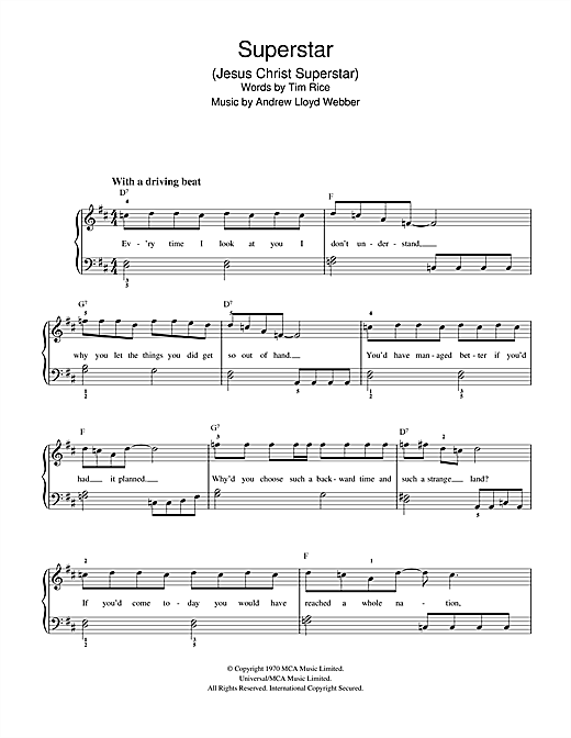 Andrew Lloyd Webber Jesus Christ, Superstar sheet music preview music notes and score for Beginner Piano including 2 page(s)