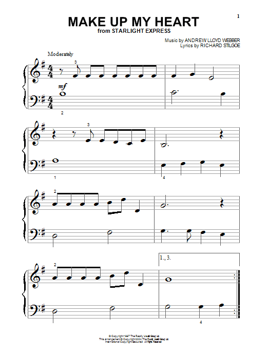 Learn to play Andrew Lloyd Webber Make Up My Heart (from Starlight Express) sheet music for Piano in minutes. Andrew Lloyd Webber Make Up My Heart (from Starlight Express) sheet music preview music notes and score for Piano including 3 page(s)