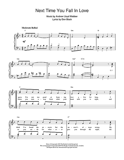 Learn to play Andrew Lloyd Webber Next Time You Fall In Love (from Starlight Express) sheet music for Piano in minutes. Andrew Lloyd Webber Next Time You Fall In Love (from Starlight Express) sheet music notes and chords