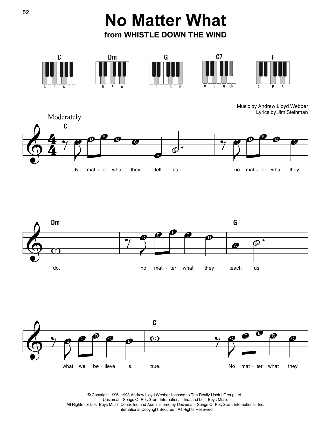 Andrew Lloyd Webber No Matter What Sheet Music Notes Chords Voice Download Broadway 182877 Pdf