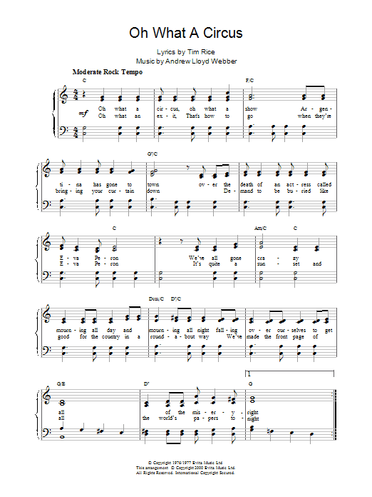 Learn to play Andrew Lloyd Webber Oh What A Circus sheet music for Piano, Vocal & Guitar (Right-Hand Melody) in minutes. Andrew Lloyd Webber Oh What A Circus sheet music preview music notes and score for Piano, Vocal & Guitar (Right-Hand Melody) including 4 page(s)