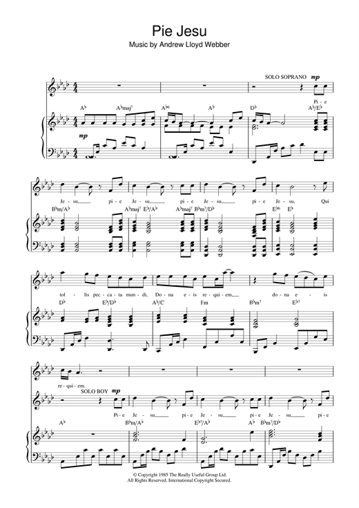 Learn to play Andrew Lloyd Webber Pie Jesu sheet music for Piano, Vocal & Guitar (Right-Hand Melody) in minutes. Andrew Lloyd Webber Pie Jesu sheet music notes and chords