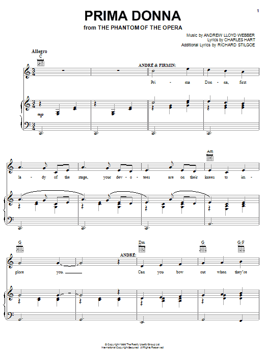 Andrew Lloyd Webber Prima Donna (from The Phantom Of The Opera) sheet music preview music notes and score for Piano, Vocal & Guitar (Right-Hand Melody) including 6 page(s)