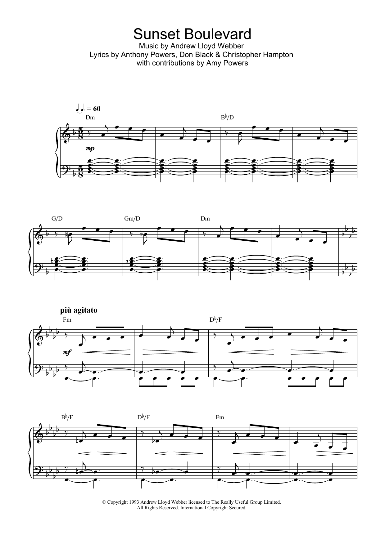 Andrew Lloyd Webber Sunset Boulevard (from Sunset Boulevard) sheet music preview music notes and score for Piano, Vocal & Guitar (Right-Hand Melody) including 11 page(s)