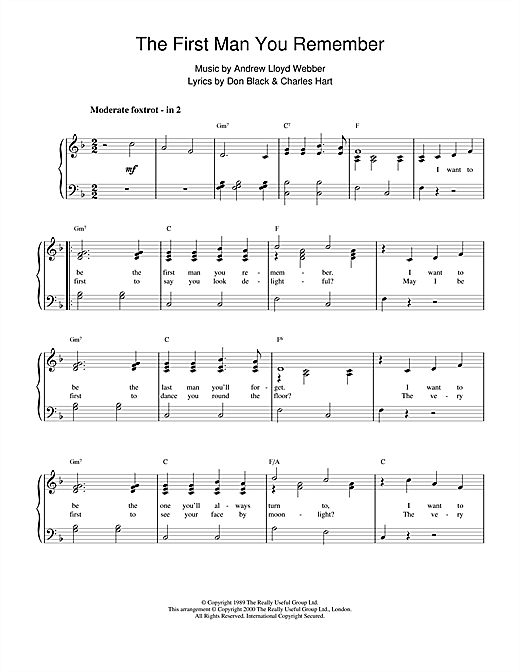 Learn to play Andrew Lloyd Webber The First Man You Remember (from Aspects Of Love) sheet music for Piano in minutes. Andrew Lloyd Webber The First Man You Remember (from Aspects Of Love) sheet music notes and chords
