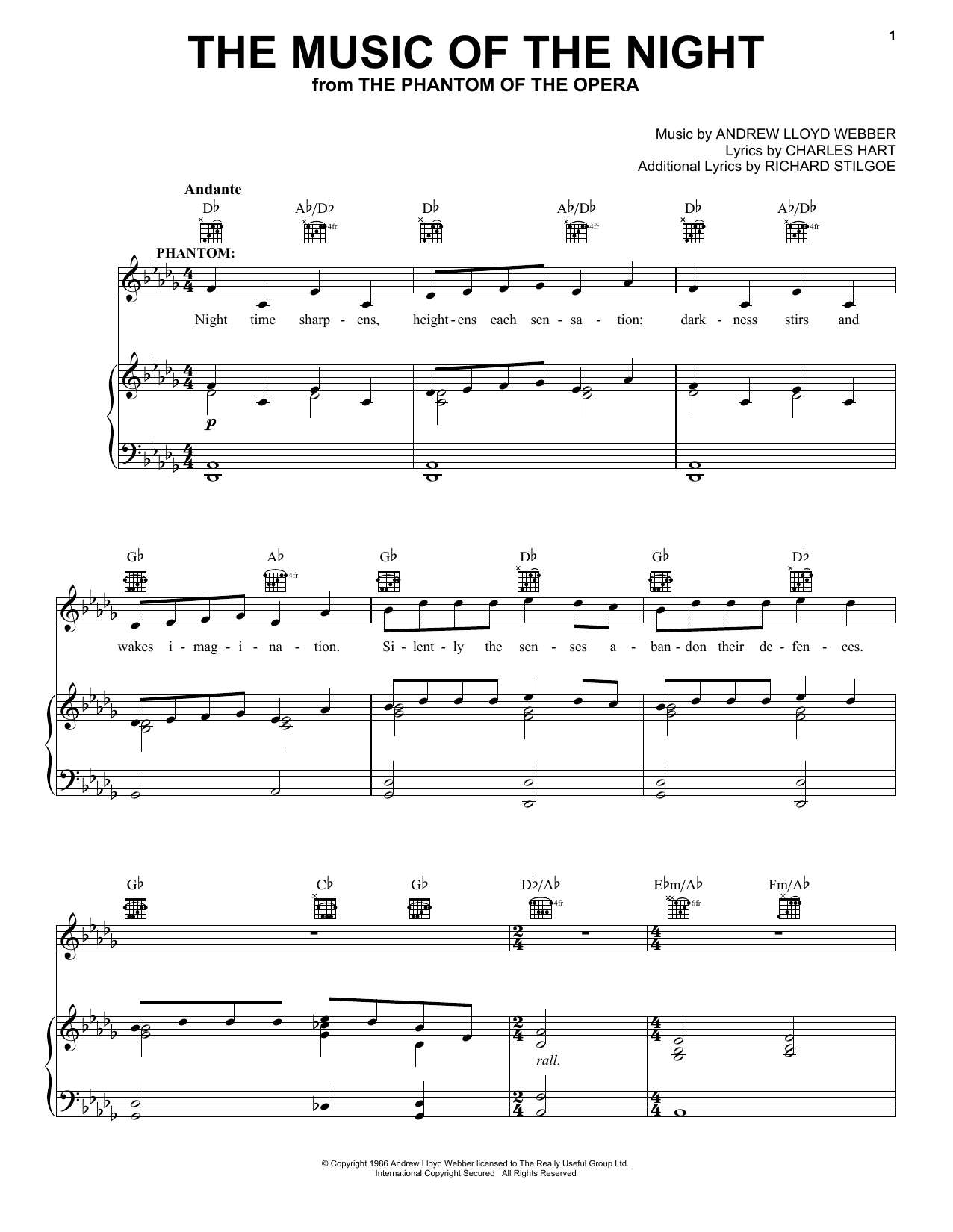 Learn to play Andrew Lloyd Webber The Music Of The Night sheet music for Piano, Vocal & Guitar (Right-Hand Melody) in minutes. Andrew Lloyd Webber The Music Of The Night sheet music notes and chords
