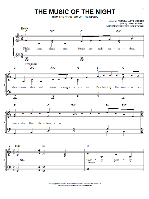 Learn to play Andrew Lloyd Webber The Music Of The Night (from The Phantom Of The Opera) sheet music for Piano in minutes. Andrew Lloyd Webber The Music Of The Night (from The Phantom Of The Opera) sheet music preview music notes and score for Piano including 4 page(s)
