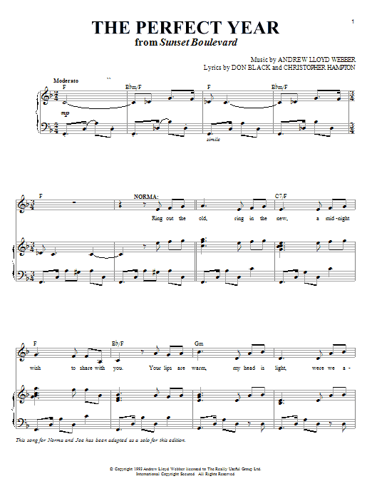 Andrew Lloyd Webber The Perfect Year sheet music preview music notes and score for Piano, Vocal & Guitar (Right-Hand Melody) including 6 page(s)