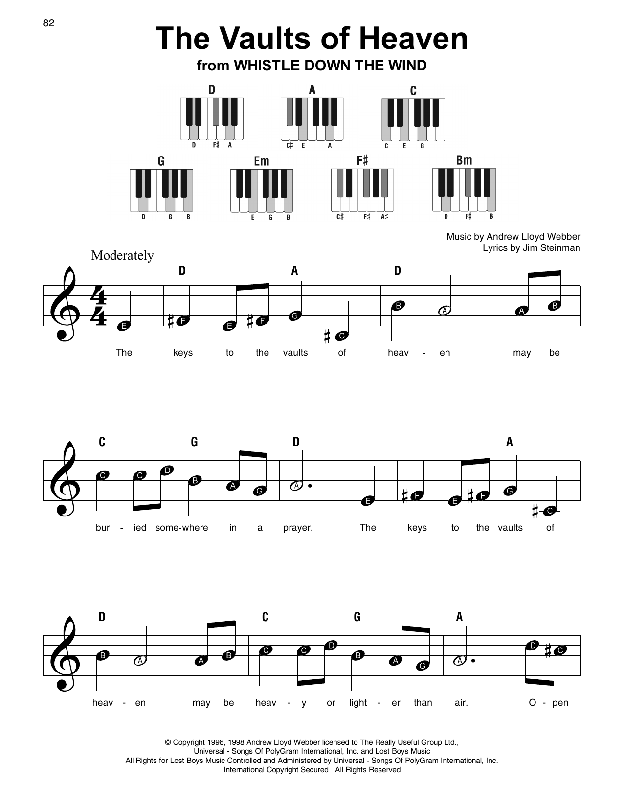 Learn to play Andrew Lloyd Webber The Vaults Of Heaven sheet music for Piano, Vocal & Guitar (Right-Hand Melody) in minutes. Andrew Lloyd Webber The Vaults Of Heaven sheet music notes and chords
