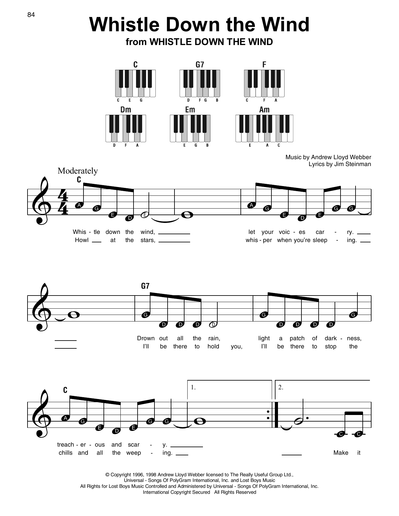 Learn to play Andrew Lloyd Webber Whistle Down The Wind sheet music for Piano, Vocal & Guitar (Right-Hand Melody) in minutes. Andrew Lloyd Webber Whistle Down The Wind sheet music notes and chords