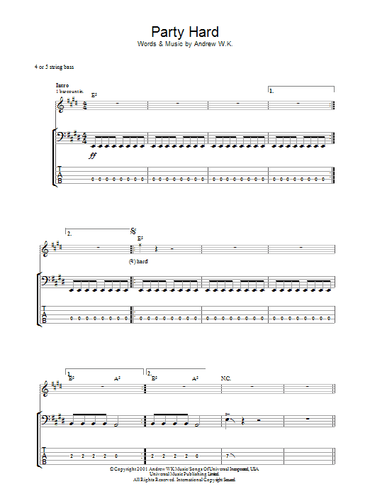Learn to play Andrew W.K. Party Hard sheet music for Easy Guitar Tab in minutes. Andrew W.K. Party Hard sheet music preview music notes and score for Easy Guitar Tab including 3 page(s)