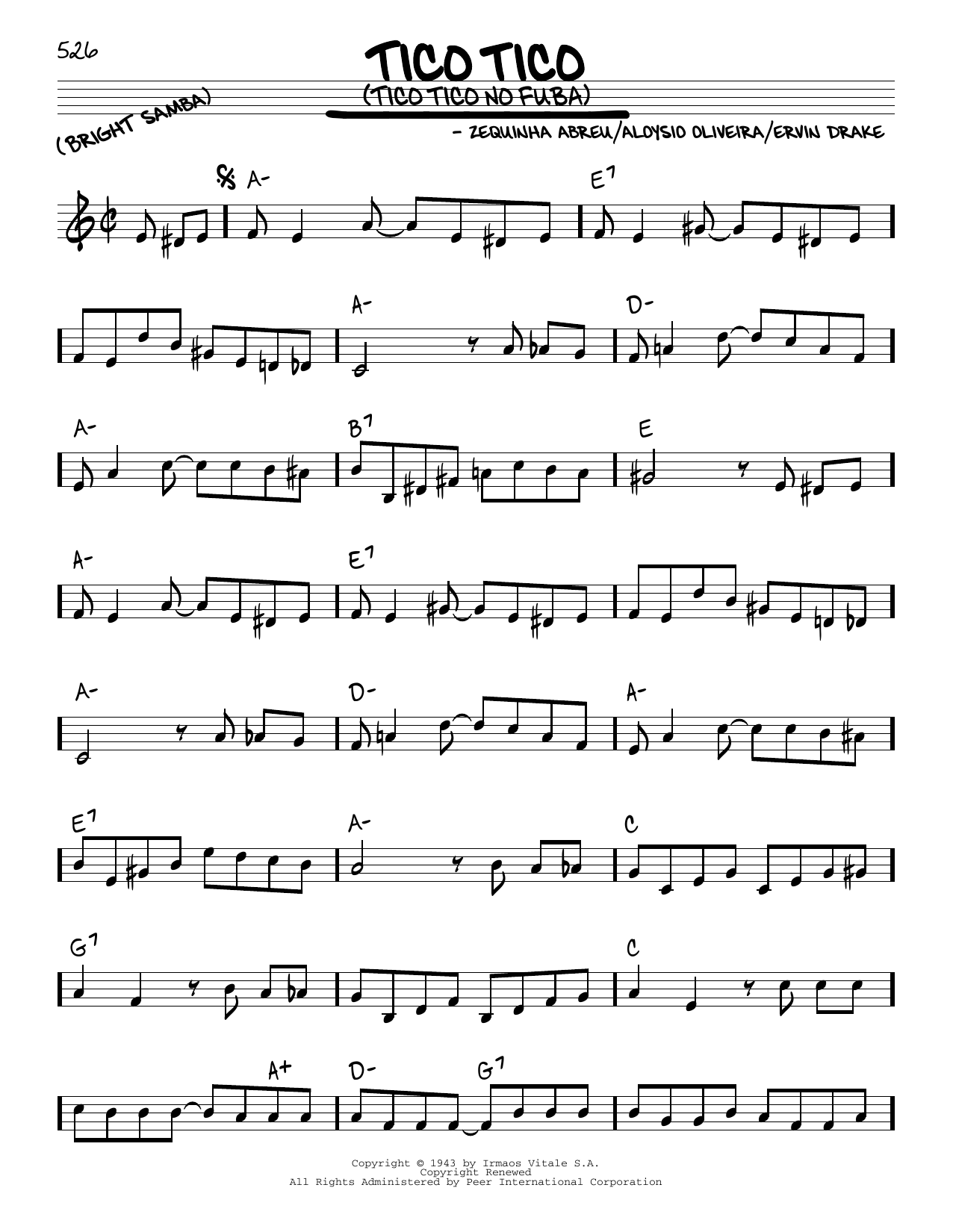 Learn to play Andrews Sisters Tico Tico (Tico Tico No Fuba) sheet music for Real Book – Melody & Chords in minutes. Andrews Sisters Tico Tico (Tico Tico No Fuba) sheet music preview music notes and score for Real Book – Melody & Chords including 2 page(s)