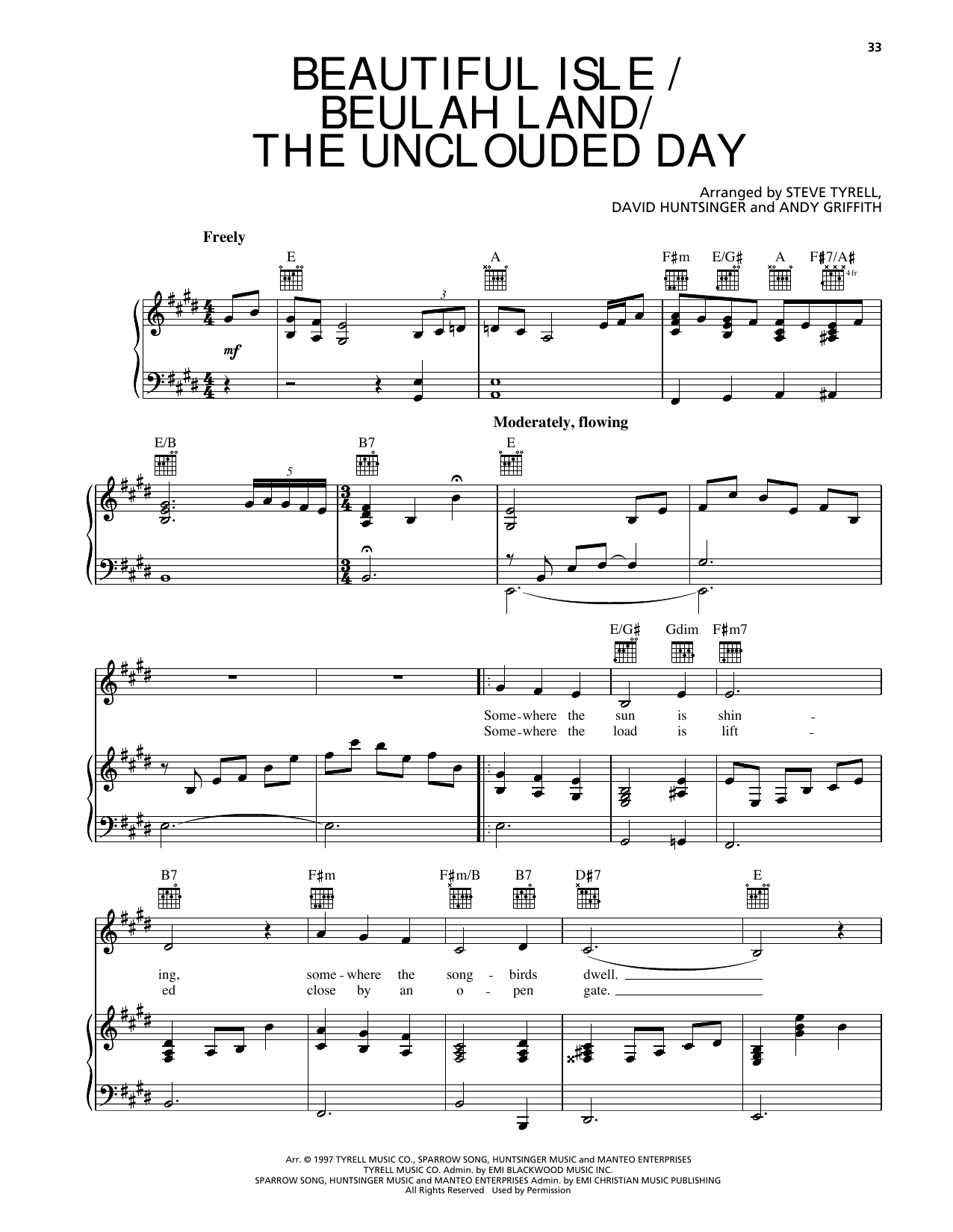 Andy Griffith Beautiful Isle Of Somewhere/Beulah Land/The Unclouded Day sheet music, chords, lyrics - Printable PDF for Piano, Vocal & Guitar Chords (Right-Hand Melody)