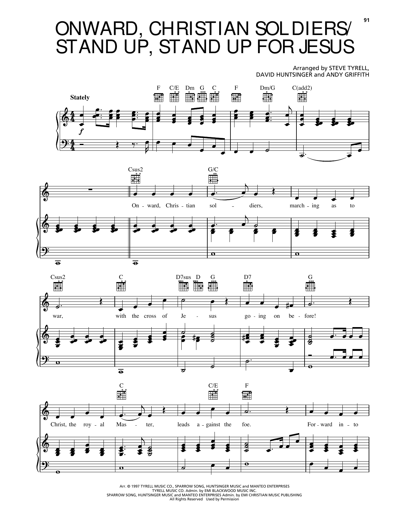 Andy Griffith Onward Christian Soldiers/Stand Up, Stand Up For Jesus sheet music, chords, lyrics - Printable PDF for Piano, Vocal & Guitar Chords (Right-Hand Melody)