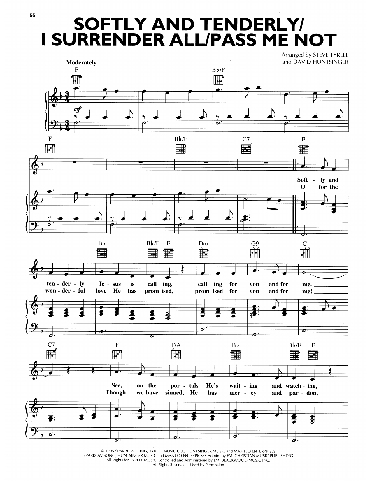 Andy Griffith Softly And Tenderly/I Surrender All/Pass Me Not sheet music, chords, lyrics - Printable PDF for Piano, Vocal & Guitar Chords (Right-Hand Melody)