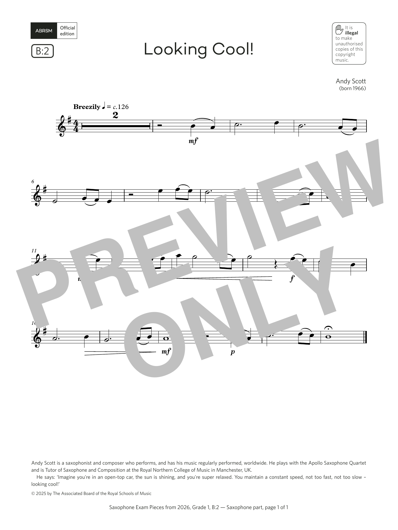 Andy Scott Looking Cool! (Grade 1, list B2, from the ABRSM Saxophone Syllabus from 2026) sheet music, chords, lyrics - Printable PDF for Alto Sax Solo