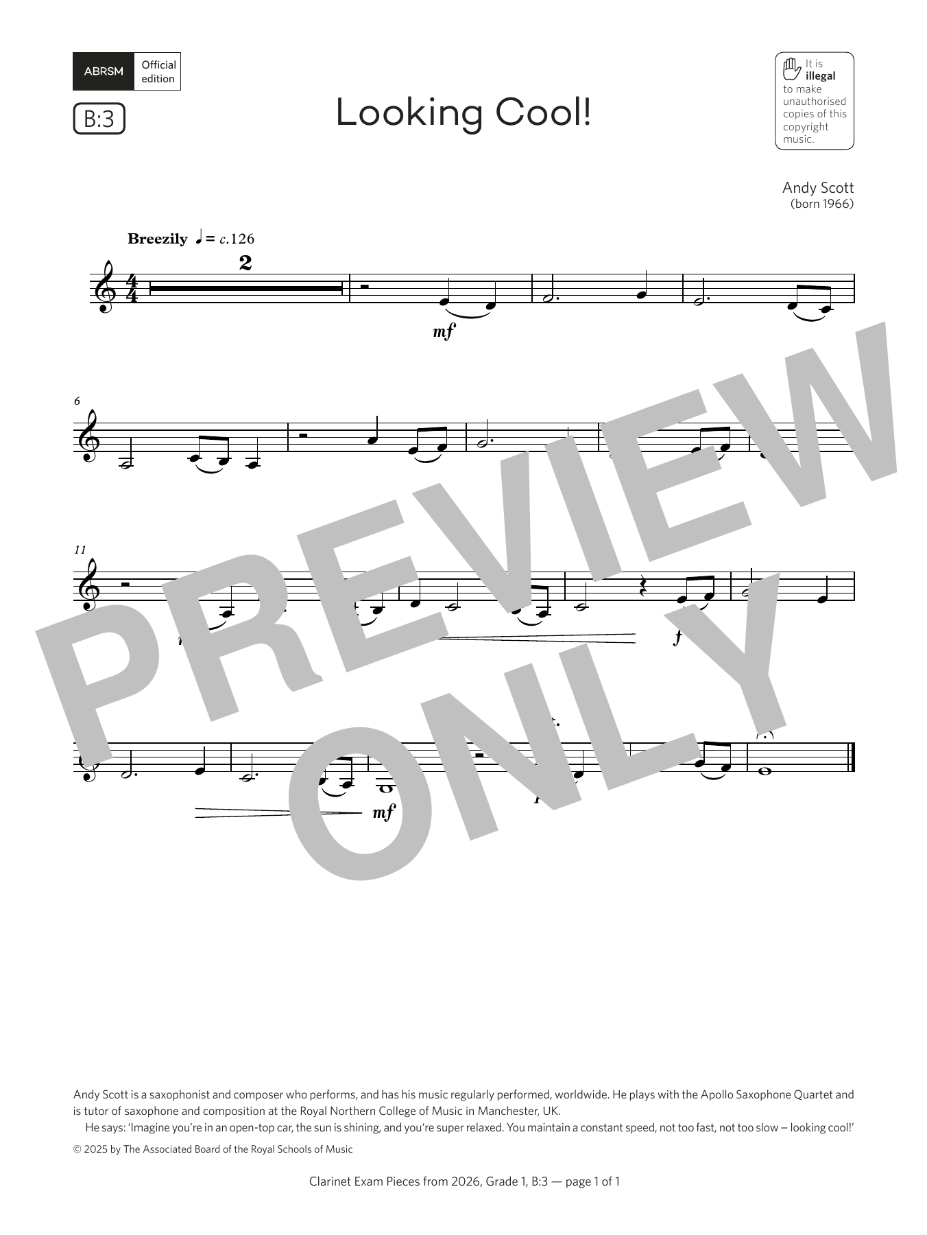 Andy Scott Looking Cool! (Grade 1, list B3, from the ABRSM Clarinet Syllabus from 2026) sheet music, chords, lyrics - Printable PDF for Clarinet Solo