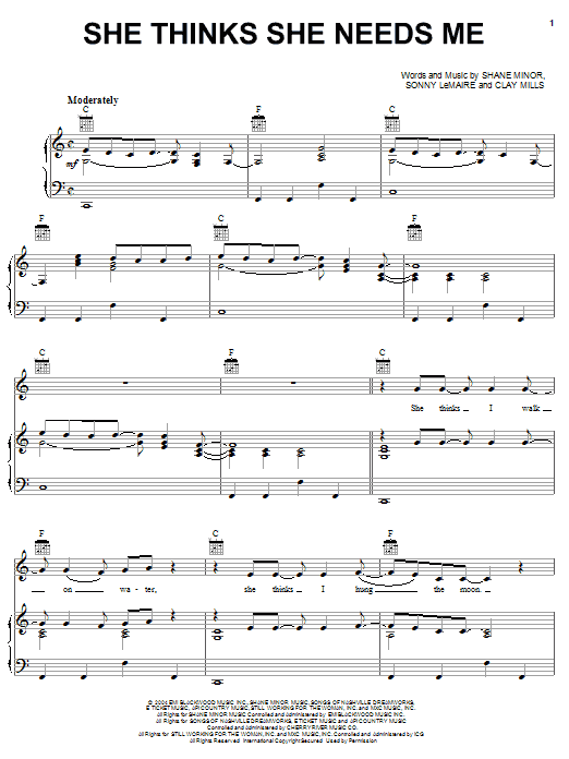 Learn to play Andy Griggs She Thinks She Needs Me sheet music for Piano, Vocal & Guitar (Right-Hand Melody) in minutes. Andy Griggs She Thinks She Needs Me sheet music preview music notes and score for Piano, Vocal & Guitar (Right-Hand Melody) including 6 page(s)