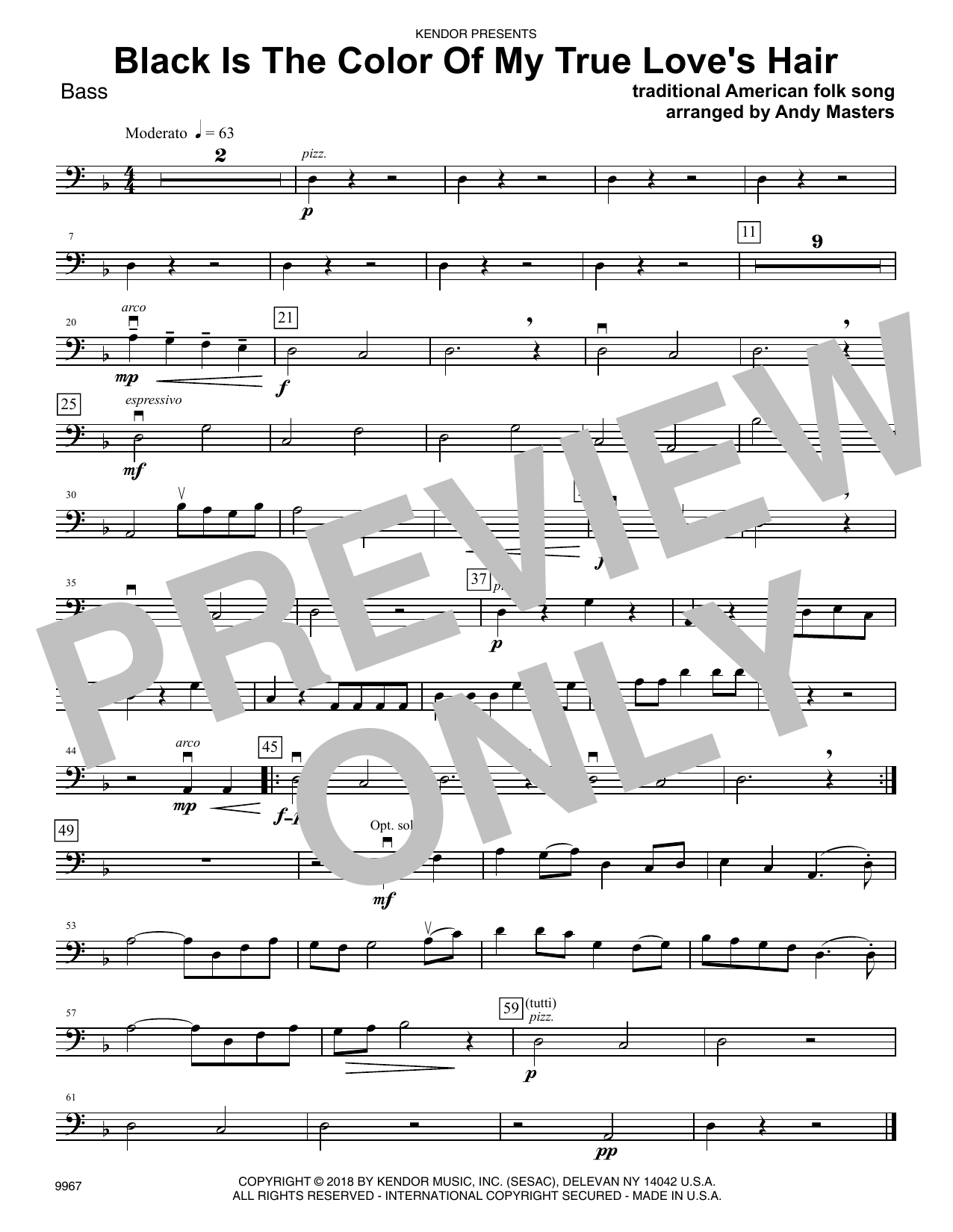Learn to play Andy Masters Black Is The Color of My True Love's Hair - Bass sheet music for Orchestra in minutes. Andy Masters Black Is The Color of My True Love's Hair - Bass sheet music preview music notes and score for Orchestra including 1 page(s)