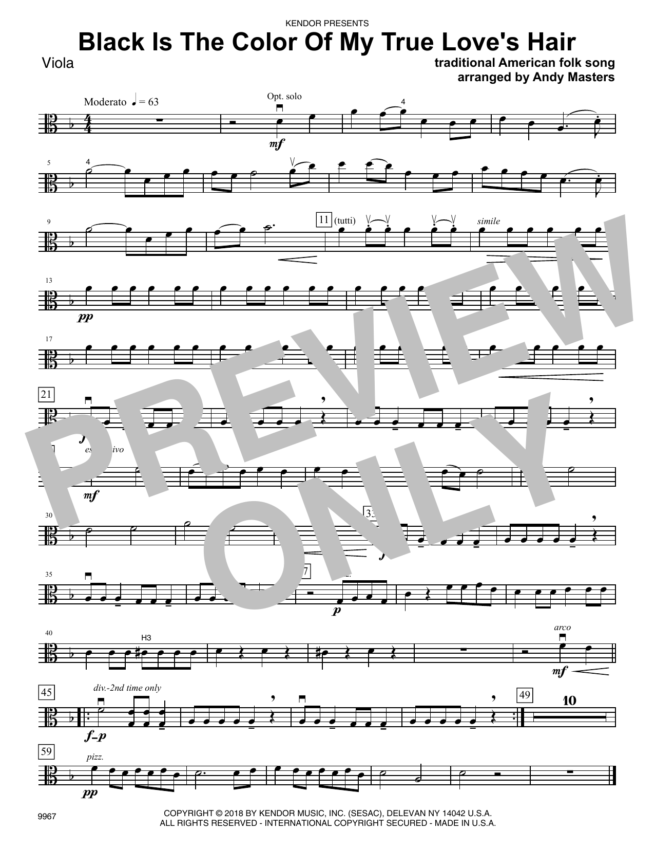 Learn to play Andy Masters Black Is The Color of My True Love's Hair - Viola sheet music for Orchestra in minutes. Andy Masters Black Is The Color of My True Love's Hair - Viola sheet music preview music notes and score for Orchestra including 1 page(s)